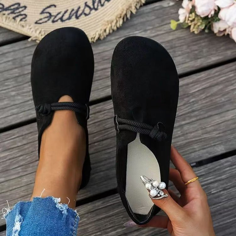 Plush Women's Shoes - Round-Toe Flat Lace-Up, Suede, Multi-Use Regular Use With Cushioned Lining