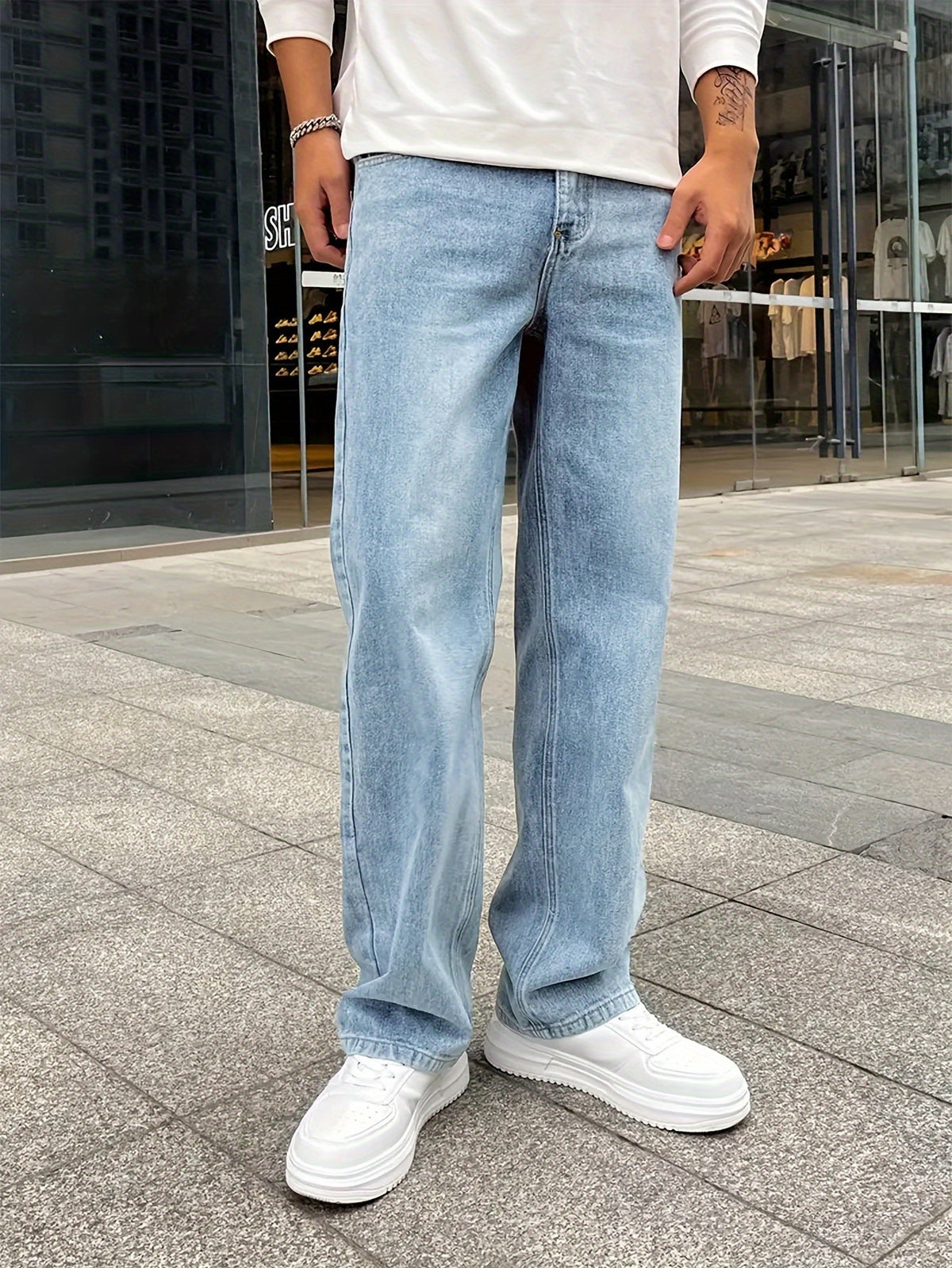 Comfortable Men's Loose Fit Jeans with Straight Legs, Cotton Blend, Versatile Style for Casual and Formal Wear-4