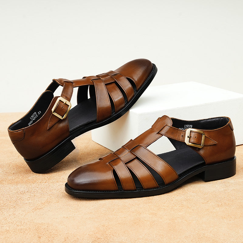 men's Breathable sandals - three-strap, genuine leather, for summer business casual
