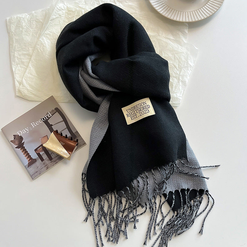 Women Warm Scarf - Reversible Fringed Cashmere Winter