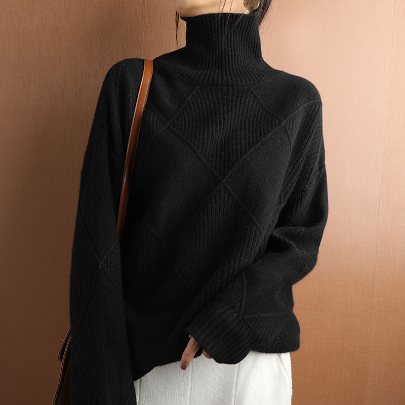 Plush Cozy Womens Sweater - Oversized Diamond Knit Winter