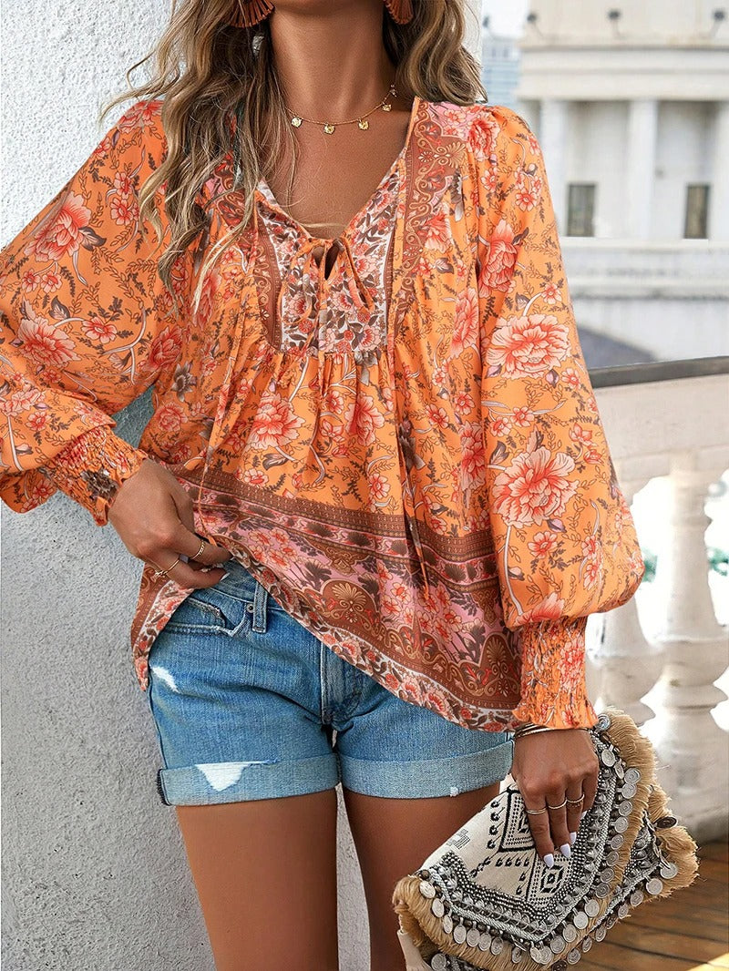 Variant image for Summer Floral Blouse for Women, Lightweight Cotton Top with Adjustable Fit and Boho Design, Perfect for Casual Outings-13