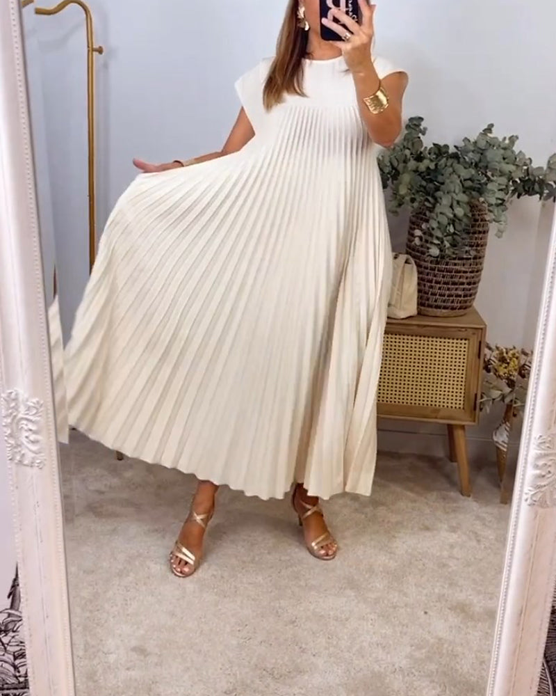 Elegant Sleeveless Pleated Womens Dress in Solid Color - Versatile Summer Wedding Guest or Cocktail Formal Dress-6