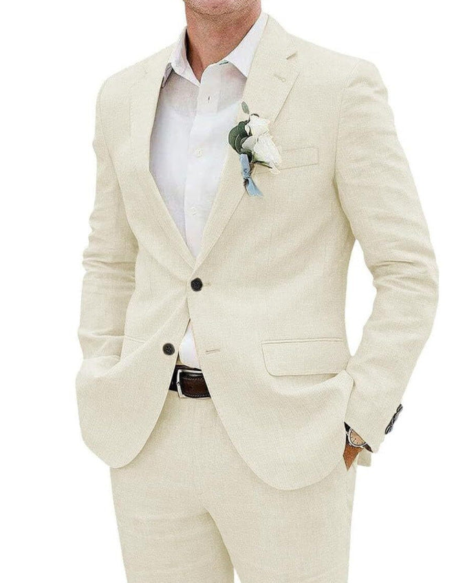 Light men's two-piece suit - slim fit, linen blend, for business banquets and events
