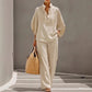 Light Women's Suit Kit - Stand-Collar Pullover Top, Balloon Sleeves, Straight-Leg Trousers, Polyester, For Office