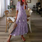 Light Women's Dress - Bohemian Print, V-Neck, Long Sleeves, Mid Waist, Casual Regular Wear