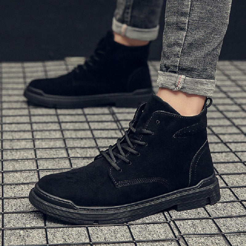 Men's Supportive High-Top Boots - Lace-Up, PU Suede, Winter