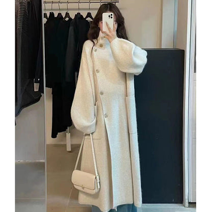 Cozy Warm Womens Wool Midlength Overcoat - Turtleneck Knit