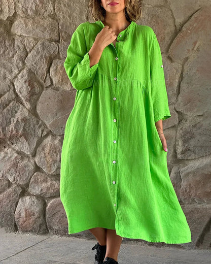 Variant image for Linen Shirt Dress for Women, Lightweight and Breathable Summer Style, Knee-Length Relaxed Fit, Available in Multiple Colors-1