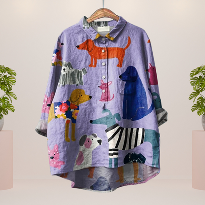 Variant image for Artistic Dog Print T-Shirt in Purple, Comfortable Regular Fit Casual Wear for Everyday Style-1