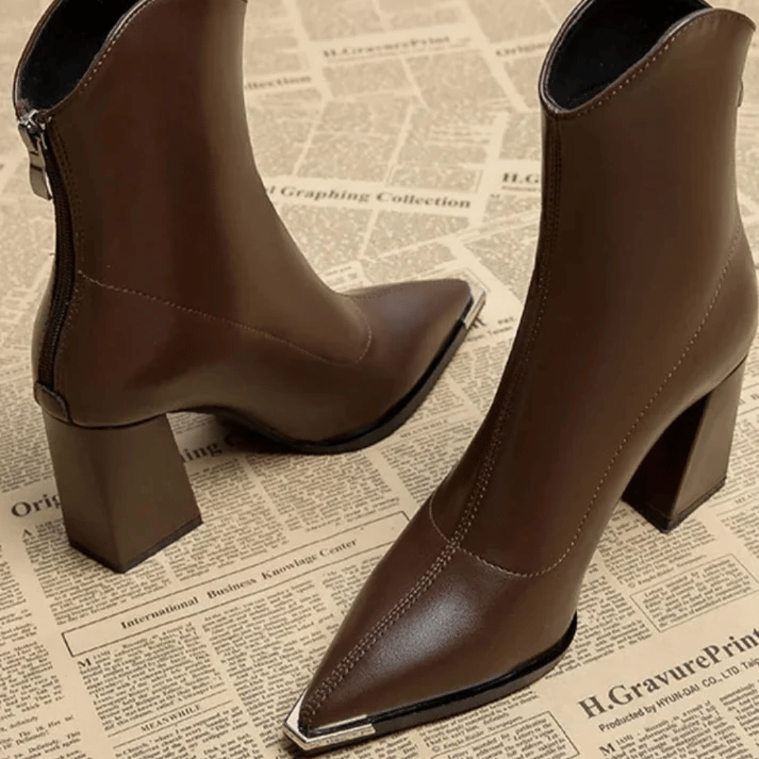 Women's Supportive Ankle Boots - Pointed Toe, Faux Leather