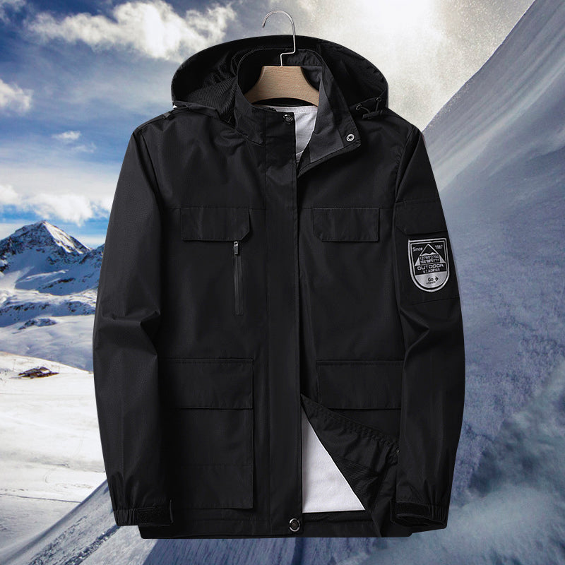 Water-Resistant Men's Rain Jacket - Hooded Colorblock, Packable