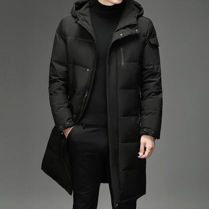 Light Cozy Men's Down Coat - Long Puffer, Goose Down