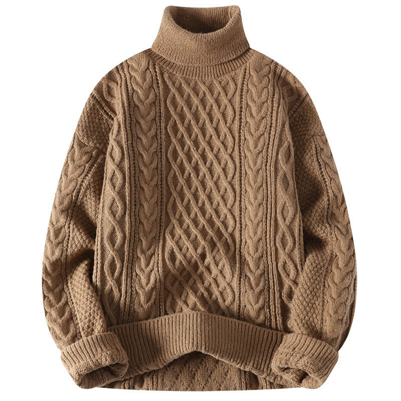 Mens Warm Turtleneck Sweater - Relaxed Cable Knit, Winter