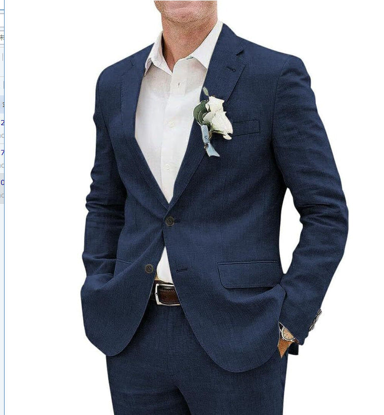 Light men's two-piece suit - slim fit, linen blend, for business banquets and events