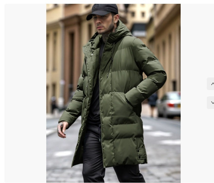 Men's Warm Long Puffer Coat - Hooded Quilted Cotton, Urban