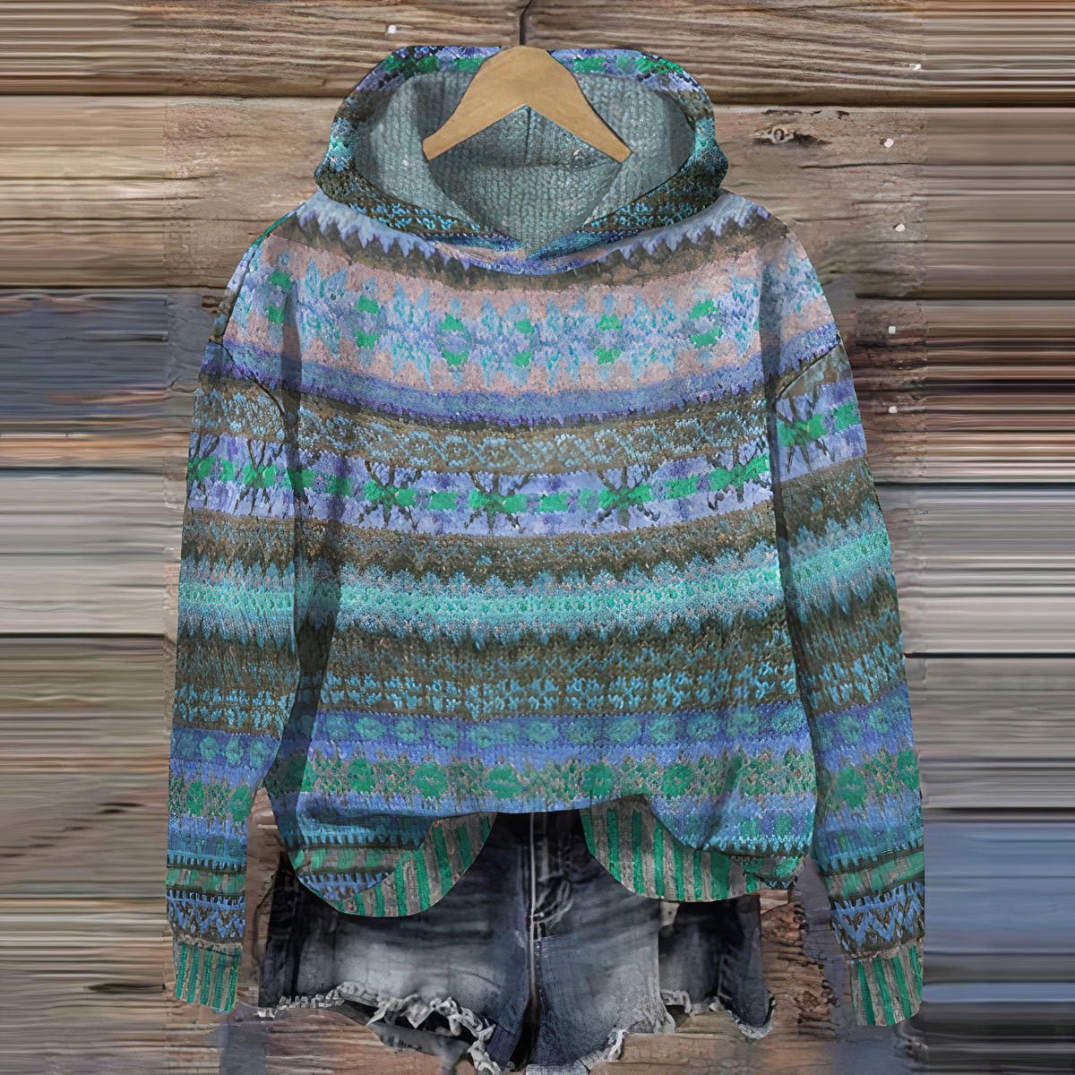 Cozy Warm Women’s Hoodie - Vintage Knit Pattern, Casual