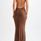 Open Back Sequin Mesh Black Maxi Dress for Women, Ankle-Length Scoop Neck Long Dress with Adjustable Straps-4