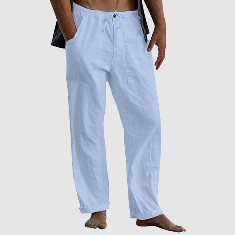 Variant image for White Linen Pants for Women with Adjustable Waist Cord, Relaxed Fit Summer Trousers-29