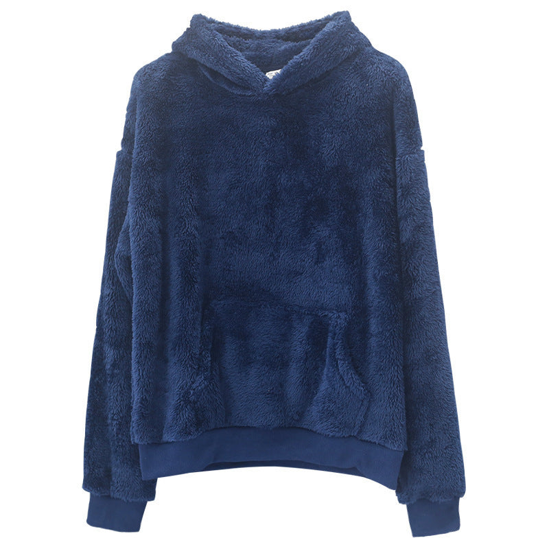Plush Relaxed Men's Hoodie - Pullover, Double Velvet, Winter
