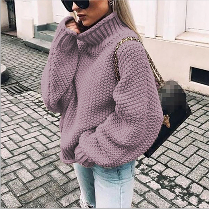 Women Oversized Turtleneck Sweater - Chunky Knit, Winter