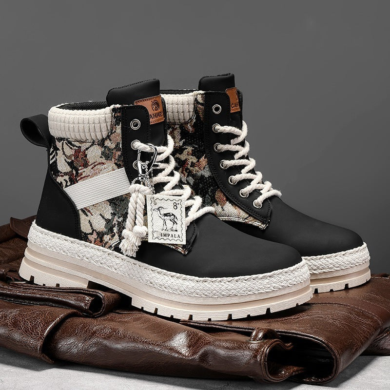 Men's Warm High-Top Boots - Lace-Up Leather Fabric, Winter