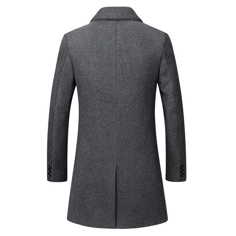 Tailored Warm Mens Wool Coat - Single Breasted Thigh, Winter