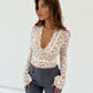 Floral Lace Women's Top, Long-Sleeved Blouse in Black and White, Lightweight Polyester, Modern Fitted Design-2