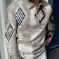 Plush Textured Men's Polo Sweater - Patterned Knit, Cotton