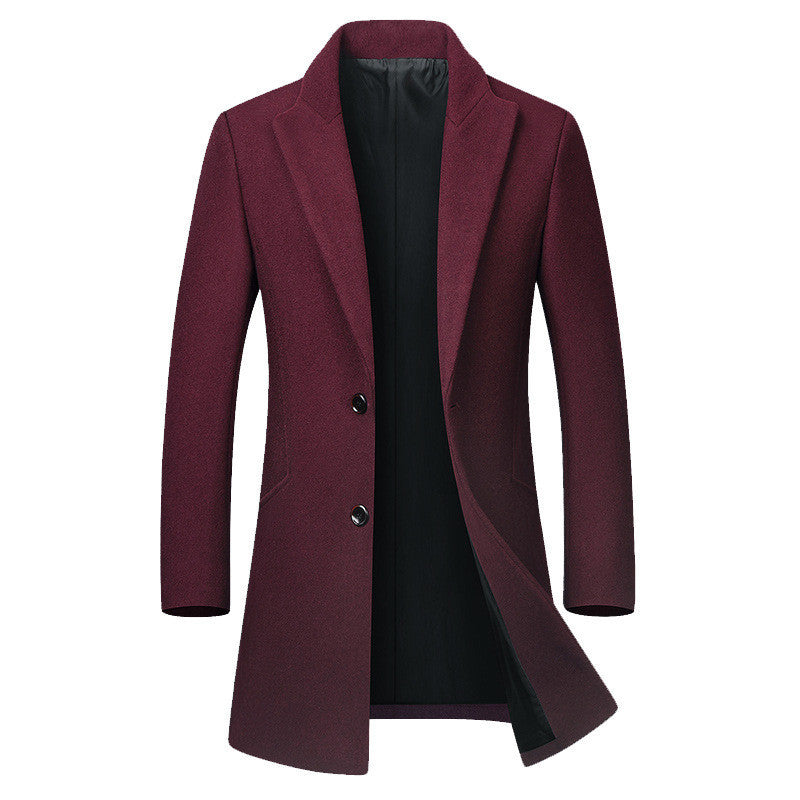 Tailored Warm Mens Wool Coat - Single Breasted Thigh, Winter