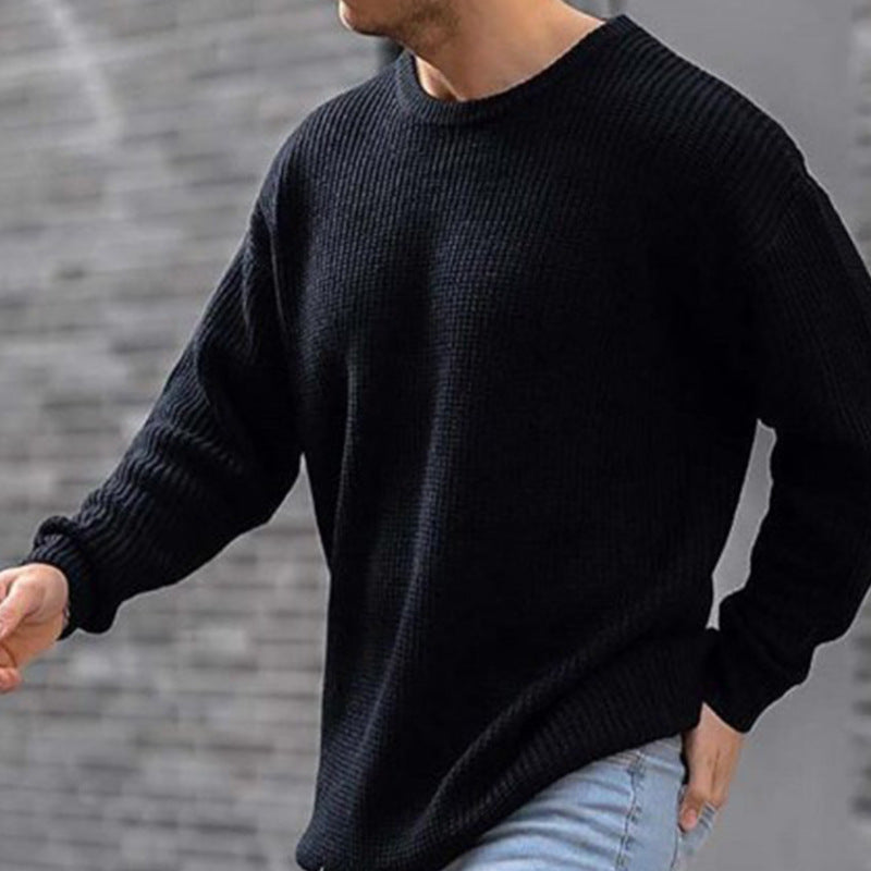 Plush Timeless Men's Waffle Knit Sweater - Crew Neck Acrylic