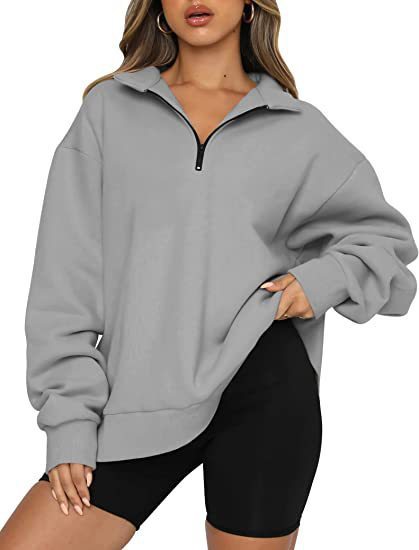 Light Women Zip Sweatshirt - Oversized Pullover Casual