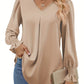 Elegant Women's Blouse in Solid Color, Lightweight Polyester V-Neck Top for Spring and Autumn Styling-2