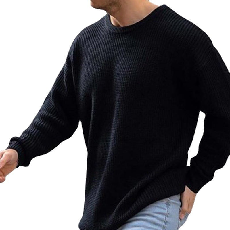 Plush Timeless Men's Waffle Knit Sweater - Crew Neck Acrylic