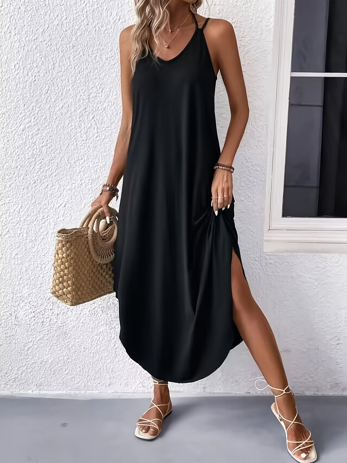 Lightweight Summer Cami Dress for Women, V-Neck Loose Fit, Breathable Fabric, Available in Multiple Colors-3