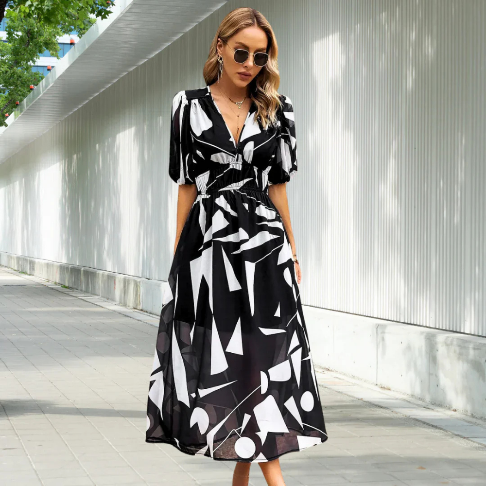 Variant image for Floral Summer Dress for Women with Puffed Sleeves and V-Neck - Perfect Wedding Guest Dress-11