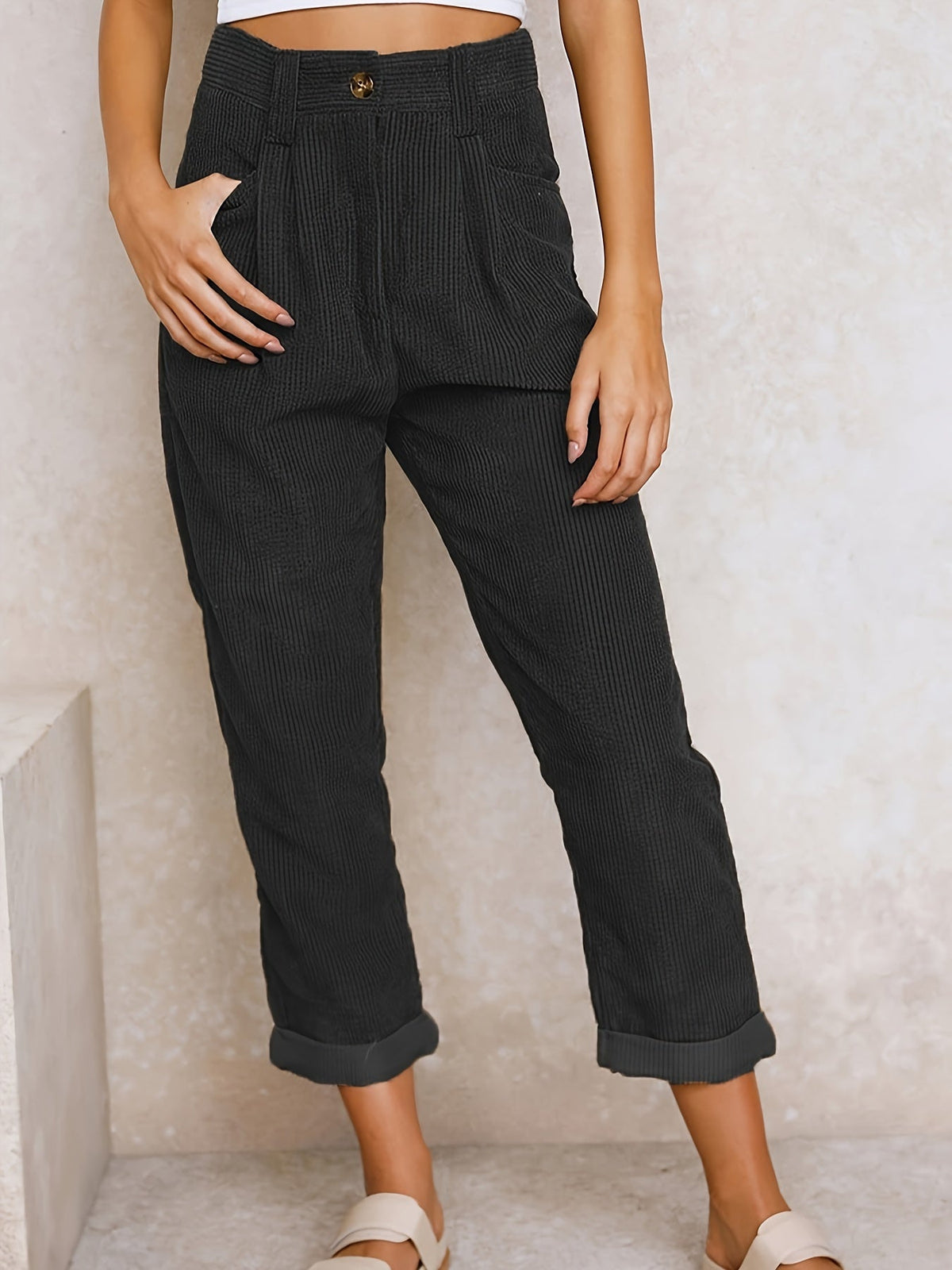 Variant image for High Waist Casual Women's Pants, Soft Comfortable Fabric, Relaxed Fit, Versatile Styling, Available in Sizes S to 3XL-1