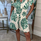 Leafy Print Women's Romper with Smocked Waist, Casual Jumpsuit for Summer Outings and Beach Wear-1