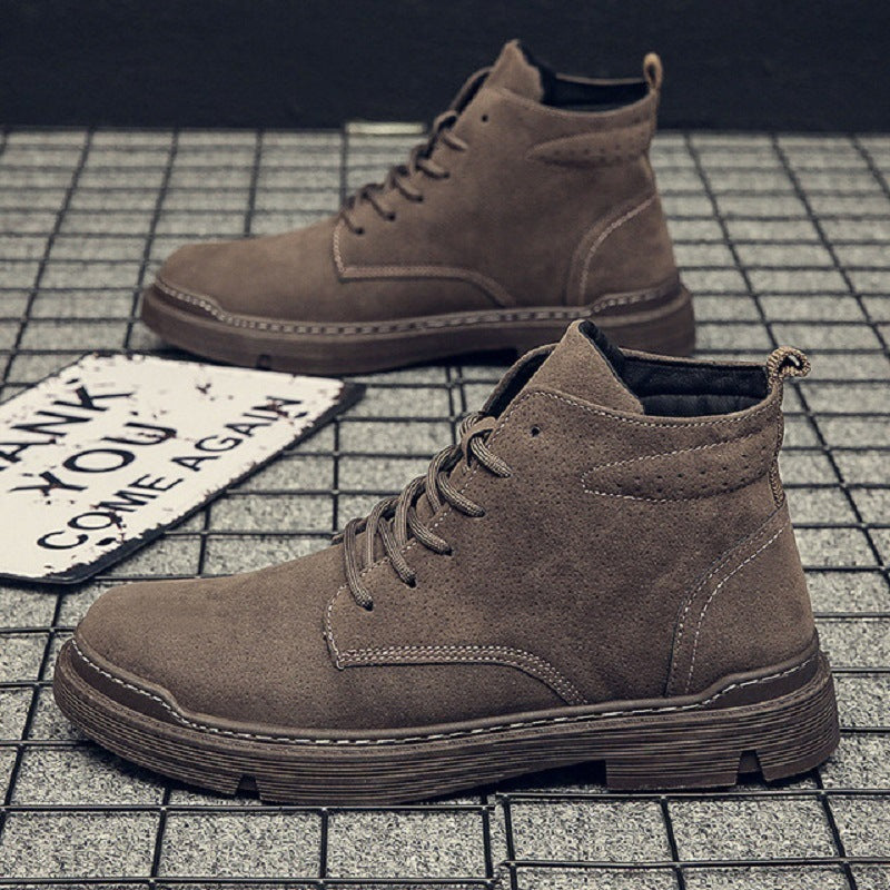 Men's Supportive High-Top Boots - Lace-Up, PU Suede, Winter