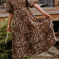 Leopard Print Maxi Dress with Puff Sleeves, Gathered Design, Long Dress for Women, Casual Chic Style-1