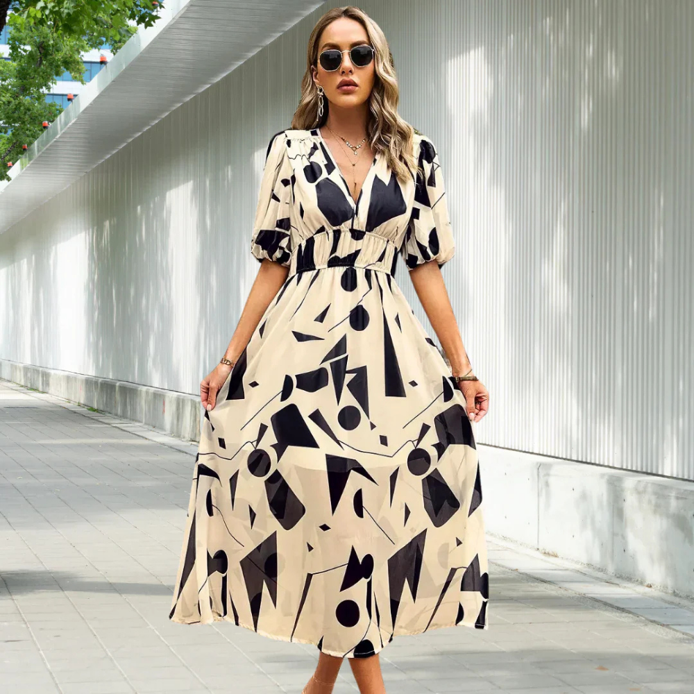Variant image for Floral Summer Dress for Women with Puffed Sleeves and V-Neck - Perfect Wedding Guest Dress-6
