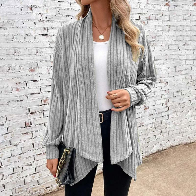 Plush Flattering Women’s Knit Cardigan - Draped Ribbed