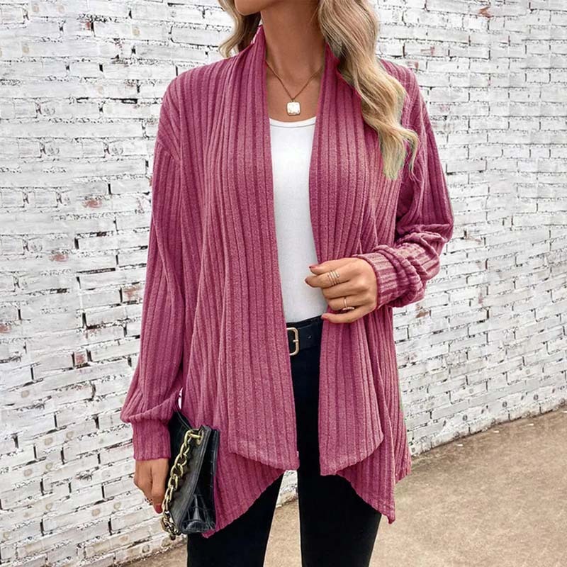 Plush Flattering Women’s Knit Cardigan - Draped Ribbed