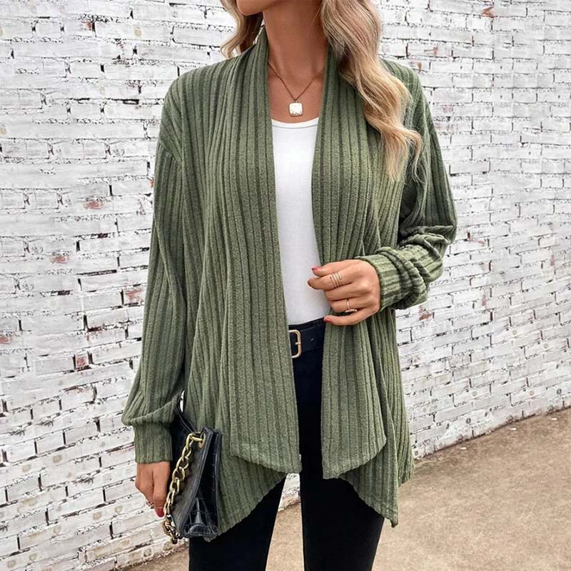 Plush Flattering Women’s Knit Cardigan - Draped Ribbed