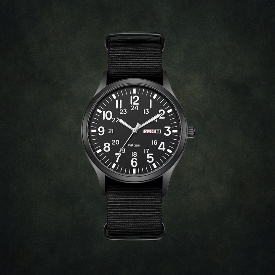 Sturdy Men’s Military-Style Watch – Water-Resistant, Scratch-Resistant, 42mm Dial – Green Black