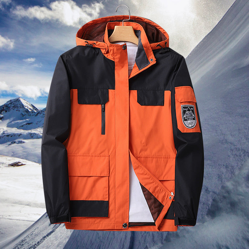 Water-Resistant Men's Rain Jacket - Hooded Colorblock, Packable