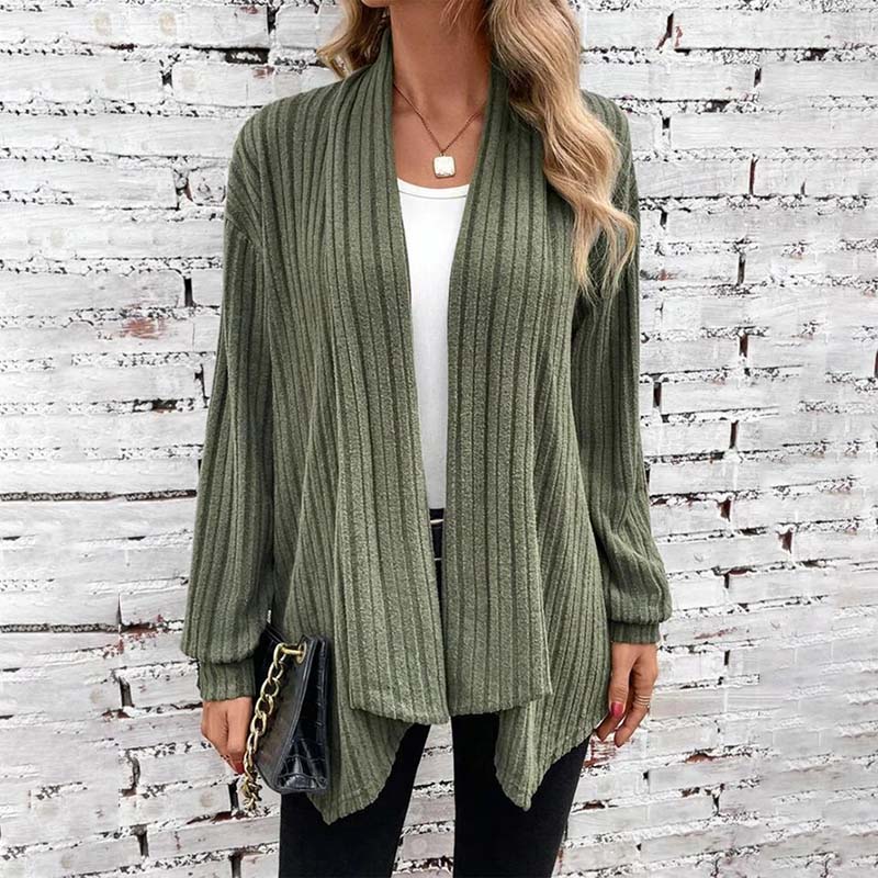 Plush Flattering Women’s Knit Cardigan - Draped Ribbed