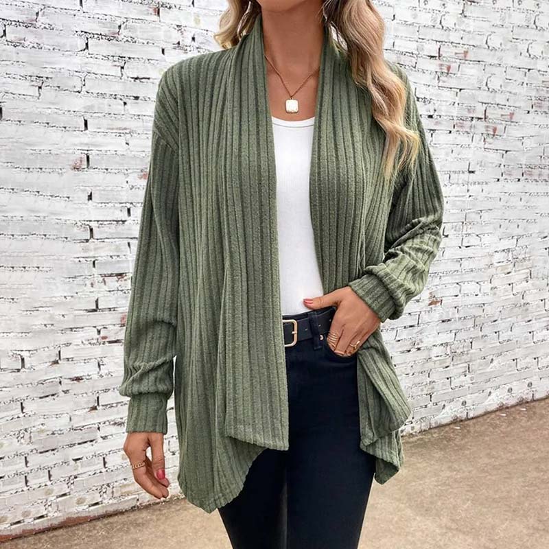 Plush Flattering Women’s Knit Cardigan - Draped Ribbed