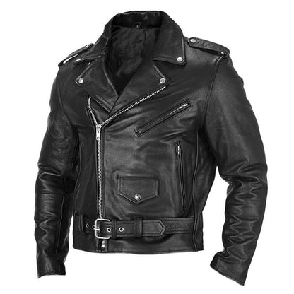 durable Windproof men's motorcycle jacket - asymmetric front zipper, PU leather, for spring and autumn