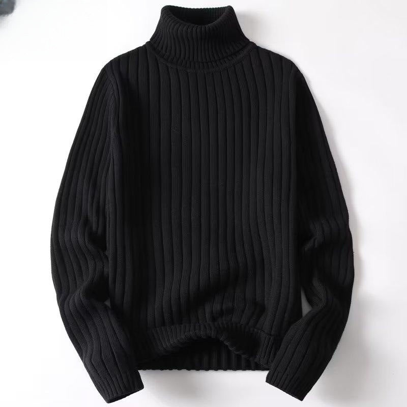 Men Warm Turtleneck Sweater - Ribbed Knit, For Winter